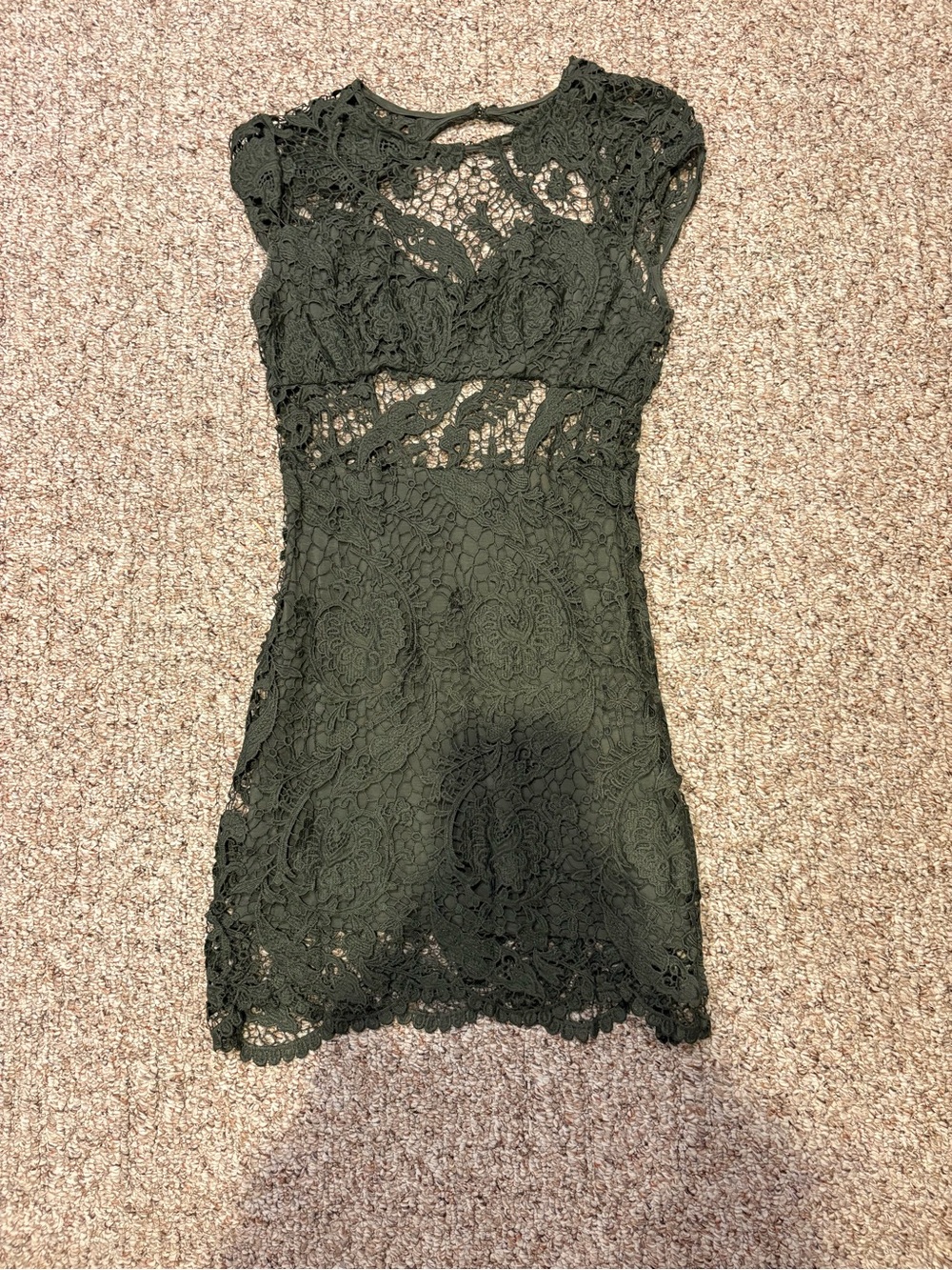 bebe Dark Olive Green Lace Mini Dress